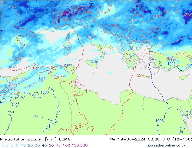 Precipitation accum. ECMWF We 19.06.2024 00 UTC