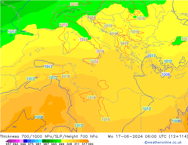 Thck 700-1000 hPa ECMWF Mo 17.06.2024 06 UTC