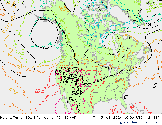 Z500/Rain (+SLP)/Z850 ECMWF  13.06.2024 06 UTC