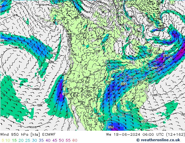 Wind 950 hPa ECMWF wo 19.06.2024 06 UTC