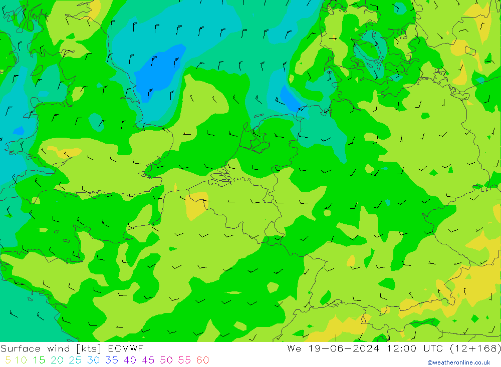 Surface wind ECMWF We 19.06.2024 12 UTC