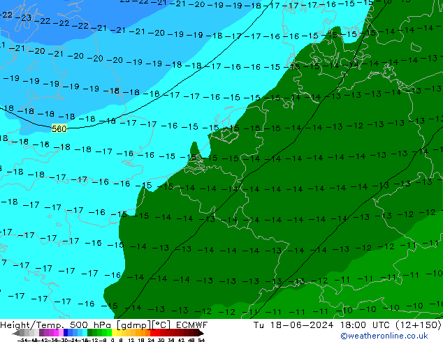 Height/Temp. 500 гПа ECMWF вт 18.06.2024 18 UTC