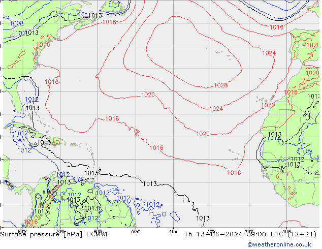 Surface pressure ECMWF Th 13.06.2024 09 UTC