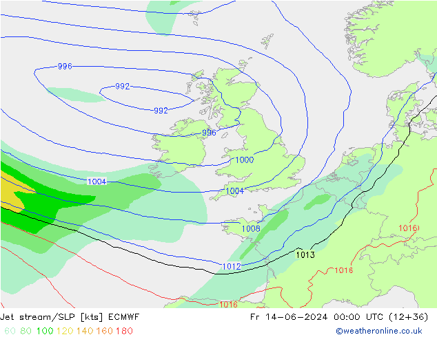 Jet stream/SLP ECMWF Fr 14.06.2024 00 UTC