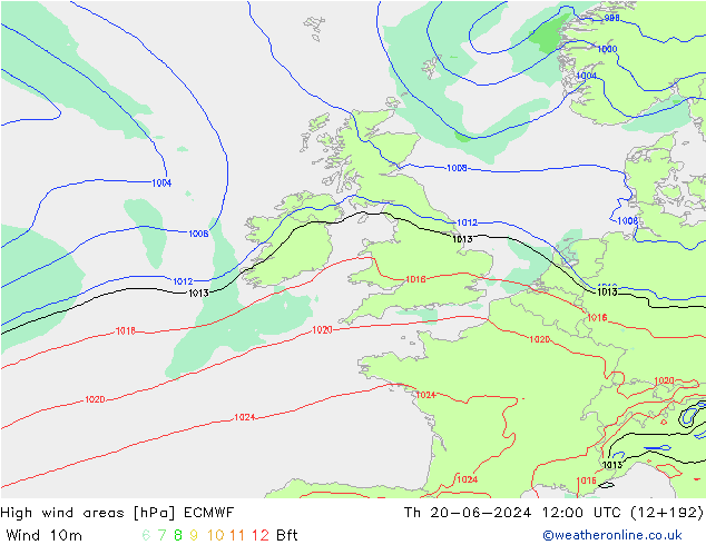 Windvelden ECMWF do 20.06.2024 12 UTC