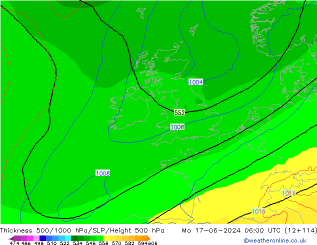 Thck 500-1000гПа ECMWF пн 17.06.2024 06 UTC