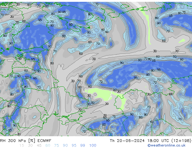 Humedad rel. 300hPa ECMWF jue 20.06.2024 18 UTC