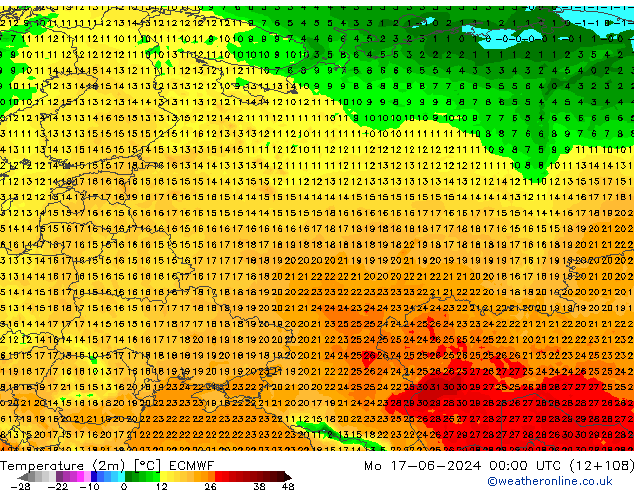 Temperatura (2m) ECMWF lun 17.06.2024 00 UTC