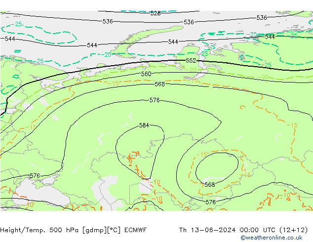 Z500/Rain (+SLP)/Z850 ECMWF jue 13.06.2024 00 UTC