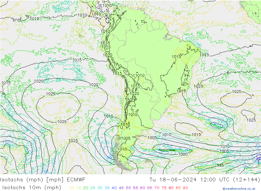 Isotachs (mph) ECMWF  18.06.2024 12 UTC