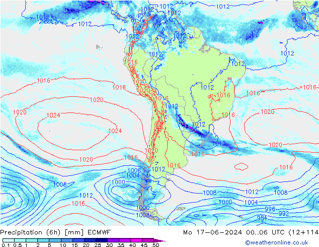 Z500/Rain (+SLP)/Z850 ECMWF lun 17.06.2024 06 UTC