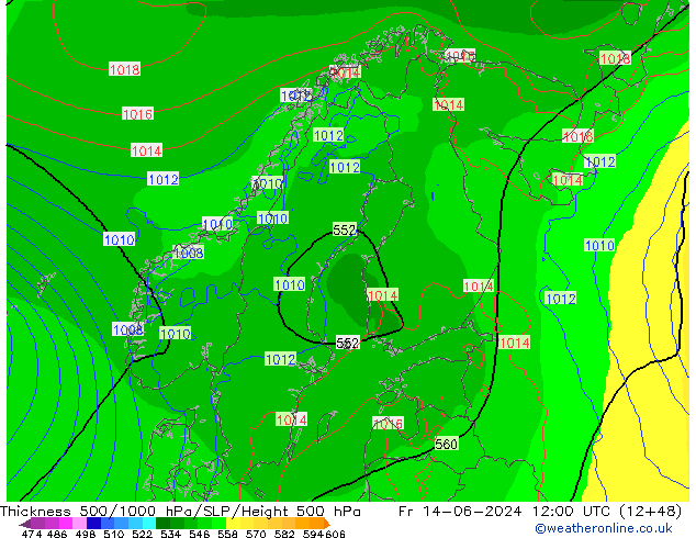 Thck 500-1000hPa ECMWF Fr 14.06.2024 12 UTC