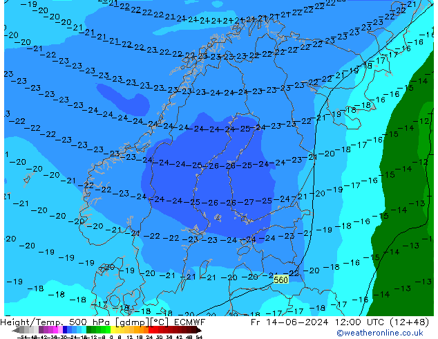 Z500/Rain (+SLP)/Z850 ECMWF пт 14.06.2024 12 UTC