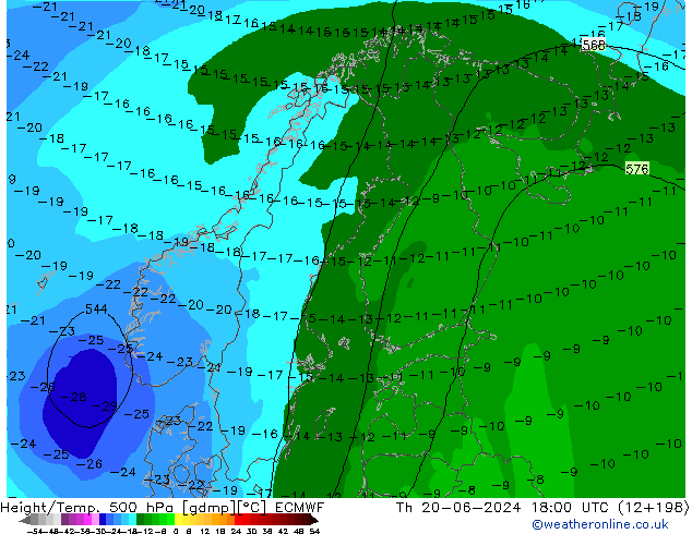 Height/Temp. 500 гПа ECMWF чт 20.06.2024 18 UTC