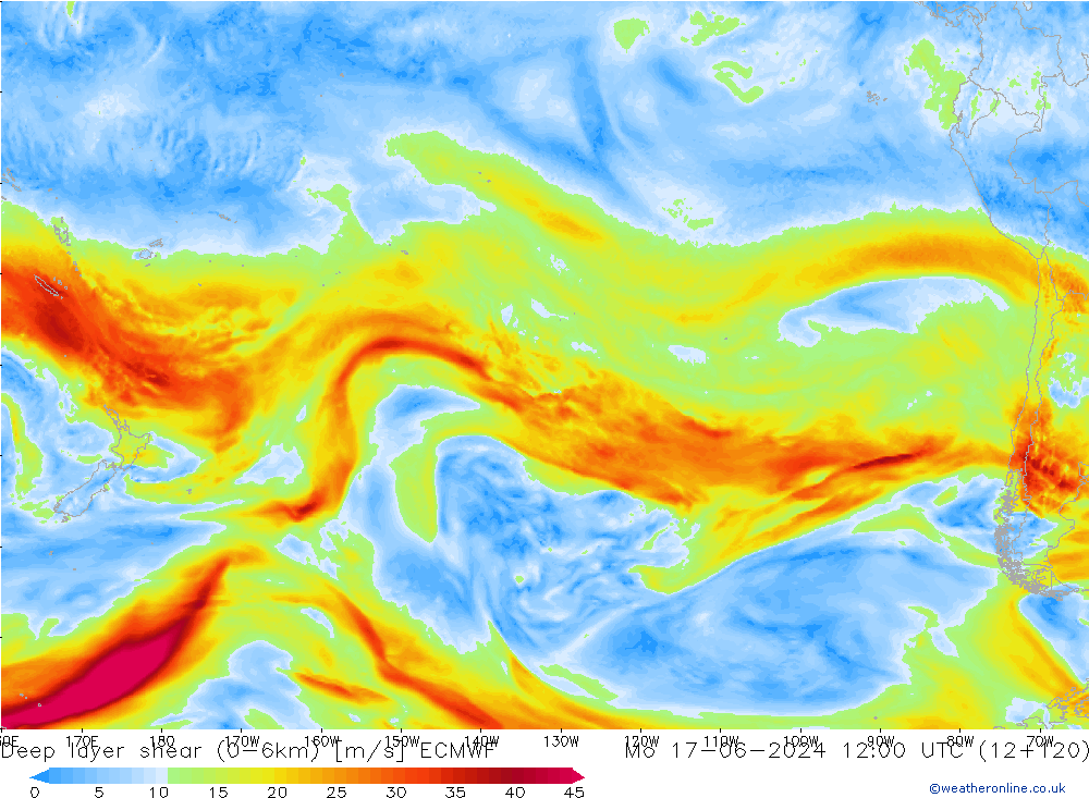 Deep layer shear (0-6km) ECMWF Seg 17.06.2024 12 UTC