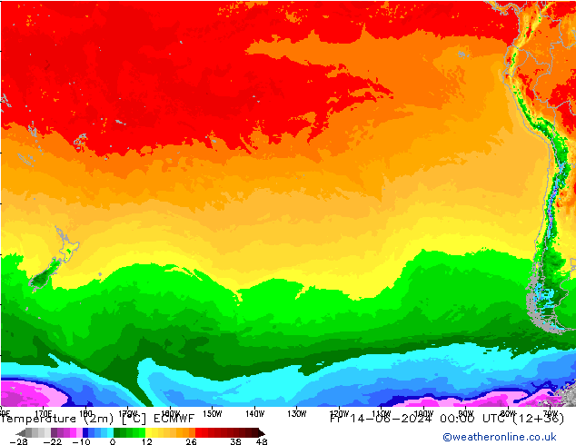 Temperature (2m) ECMWF Fr 14.06.2024 00 UTC