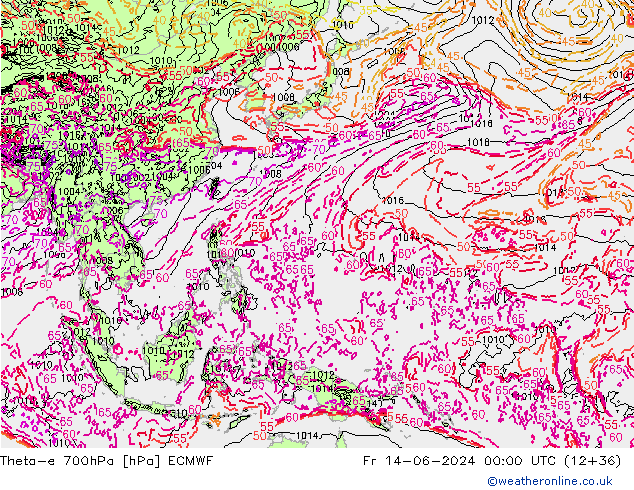 Theta-e 700hPa ECMWF Fr 14.06.2024 00 UTC