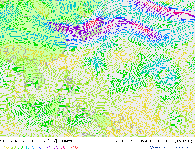 Streamlines 300 hPa ECMWF Su 16.06.2024 06 UTC