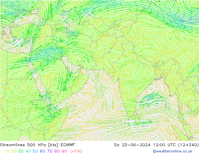 Línea de corriente 500 hPa ECMWF sáb 22.06.2024 12 UTC