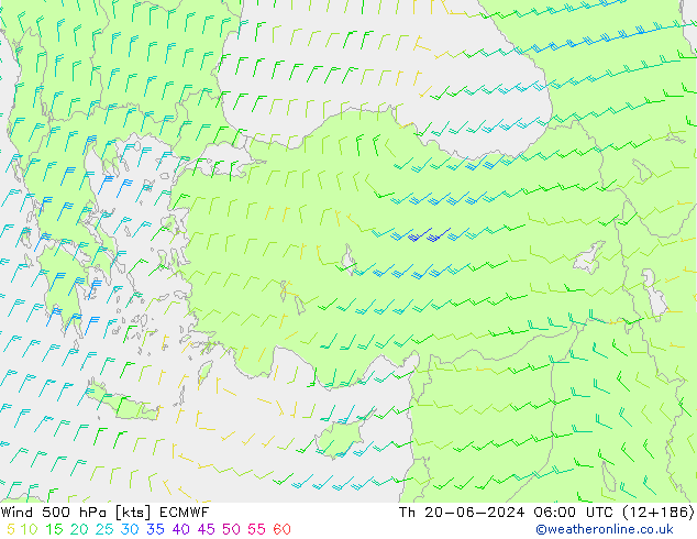 Vento 500 hPa ECMWF Qui 20.06.2024 06 UTC