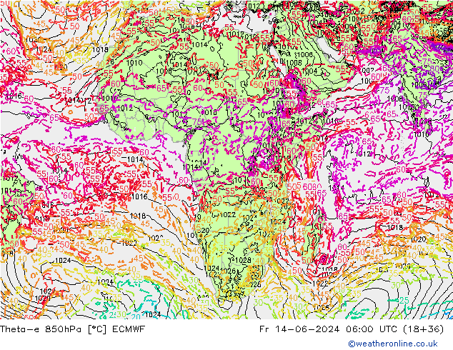 Theta-e 850hPa ECMWF Fr 14.06.2024 06 UTC