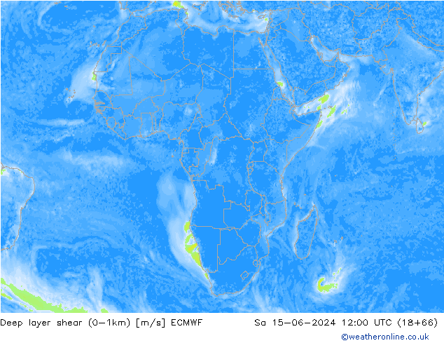 Deep layer shear (0-1km) ECMWF sam 15.06.2024 12 UTC