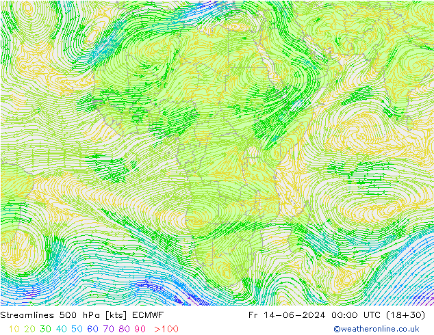 Linea di flusso 500 hPa ECMWF ven 14.06.2024 00 UTC