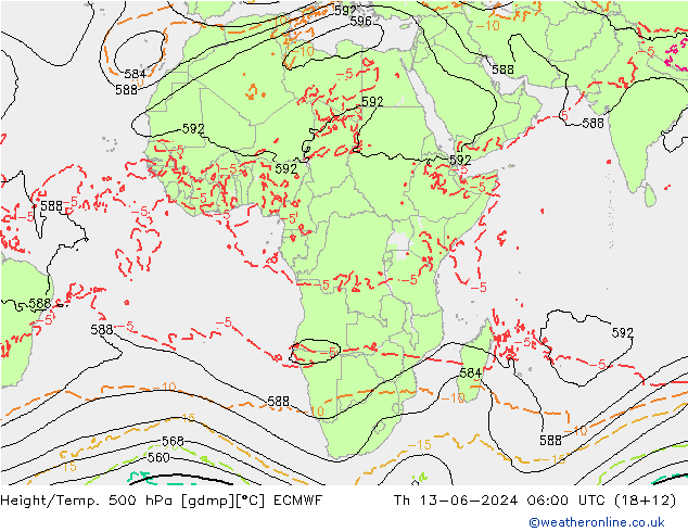 Z500/Rain (+SLP)/Z850 ECMWF Th 13.06.2024 06 UTC