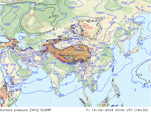 Atmosférický tlak ECMWF Pá 14.06.2024 00 UTC