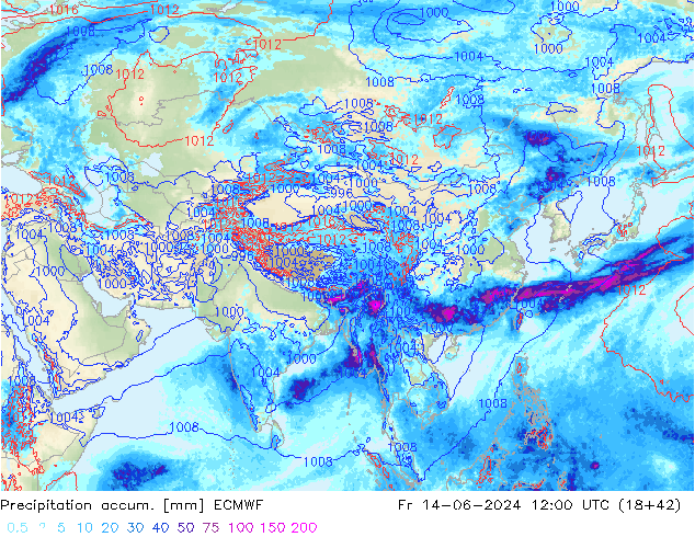 Precipitation accum. ECMWF Fr 14.06.2024 12 UTC