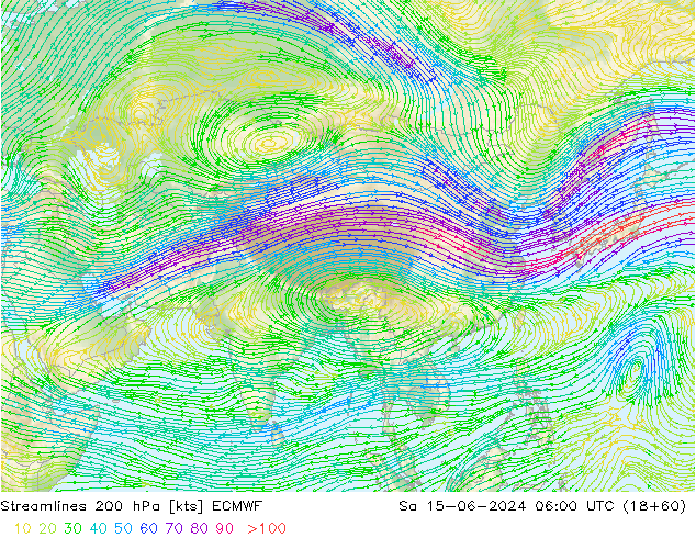 Stromlinien 200 hPa ECMWF Sa 15.06.2024 06 UTC