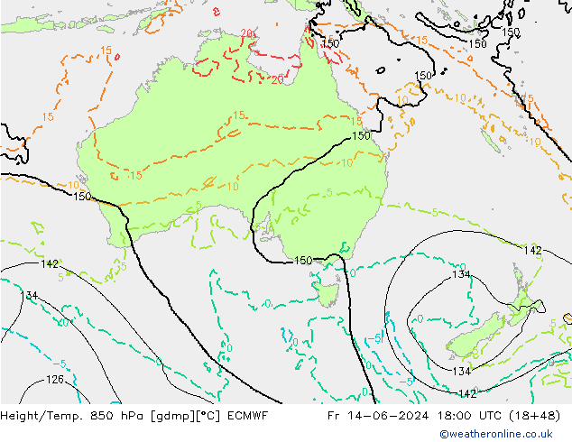 Z500/Yağmur (+YB)/Z850 ECMWF Cu 14.06.2024 18 UTC