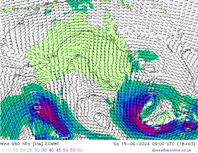 Wind 950 hPa ECMWF So 15.06.2024 09 UTC