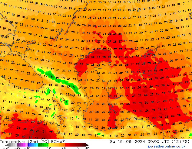 Sıcaklık Haritası (2m) ECMWF Paz 16.06.2024 00 UTC