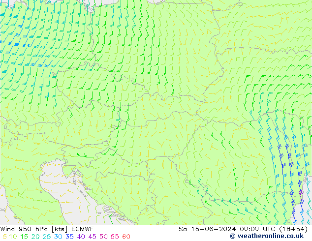 Viento 950 hPa ECMWF sáb 15.06.2024 00 UTC