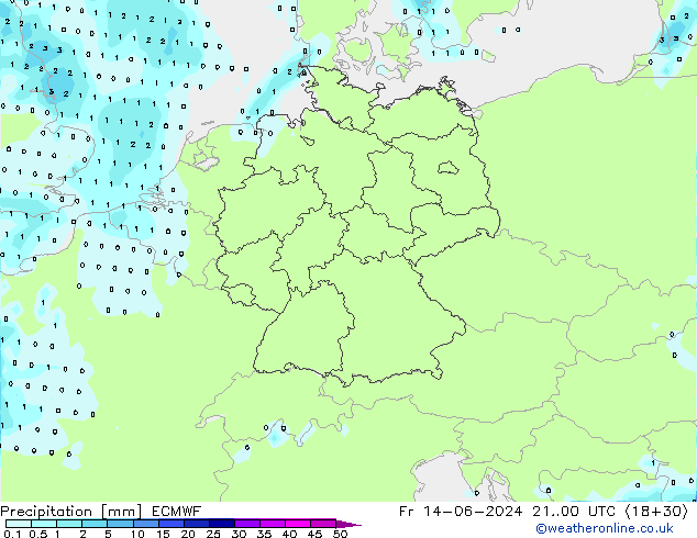 Srážky ECMWF Pá 14.06.2024 00 UTC