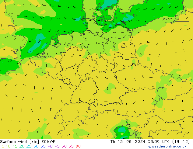 Vent 10 m ECMWF jeu 13.06.2024 06 UTC