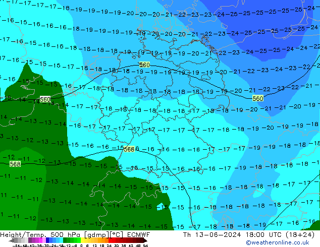 Z500/Rain (+SLP)/Z850 ECMWF Th 13.06.2024 18 UTC