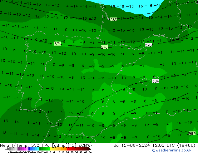 Z500/Rain (+SLP)/Z850 ECMWF сб 15.06.2024 12 UTC