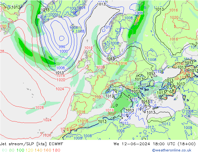 高速氣流/地面气压 ECMWF 星期三 12.06.2024 18 UTC