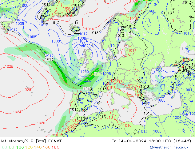 джет/приземное давление ECMWF пт 14.06.2024 18 UTC