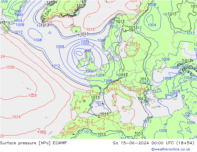 Atmosférický tlak ECMWF So 15.06.2024 00 UTC