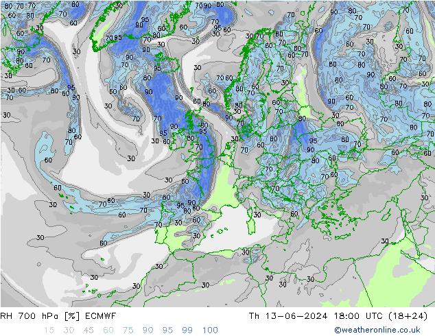 RH 700 hPa ECMWF Do 13.06.2024 18 UTC