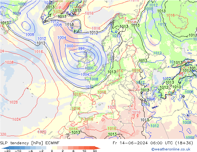 Drucktendenz ECMWF Fr 14.06.2024 06 UTC