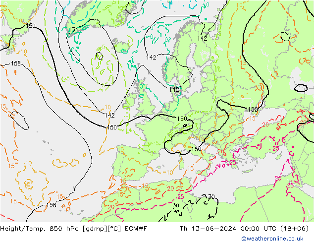 Yükseklik/Sıc. 850 hPa ECMWF Per 13.06.2024 00 UTC