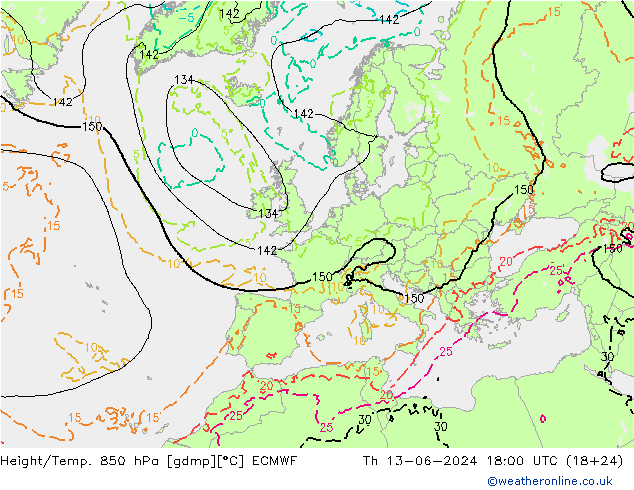 Z500/Yağmur (+YB)/Z850 ECMWF Per 13.06.2024 18 UTC