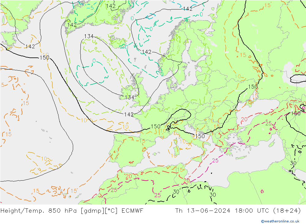 Z500/Rain (+SLP)/Z850 ECMWF Do 13.06.2024 18 UTC