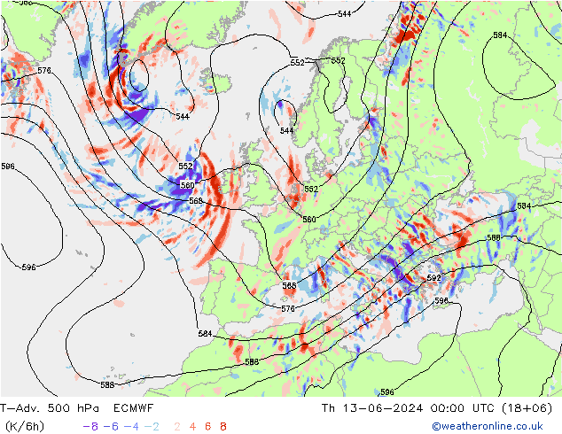 T-Adv. 500 hPa ECMWF Do 13.06.2024 00 UTC