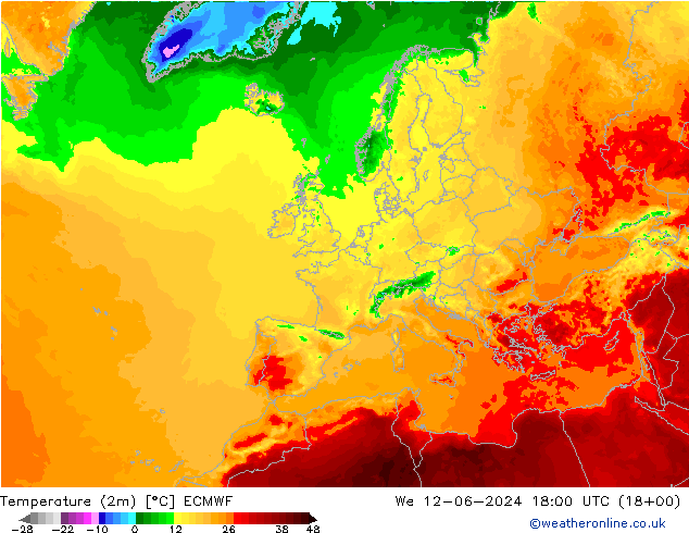 карта температуры ECMWF ср 12.06.2024 18 UTC