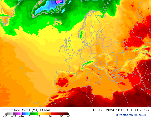 Temperature (2m) ECMWF So 15.06.2024 18 UTC